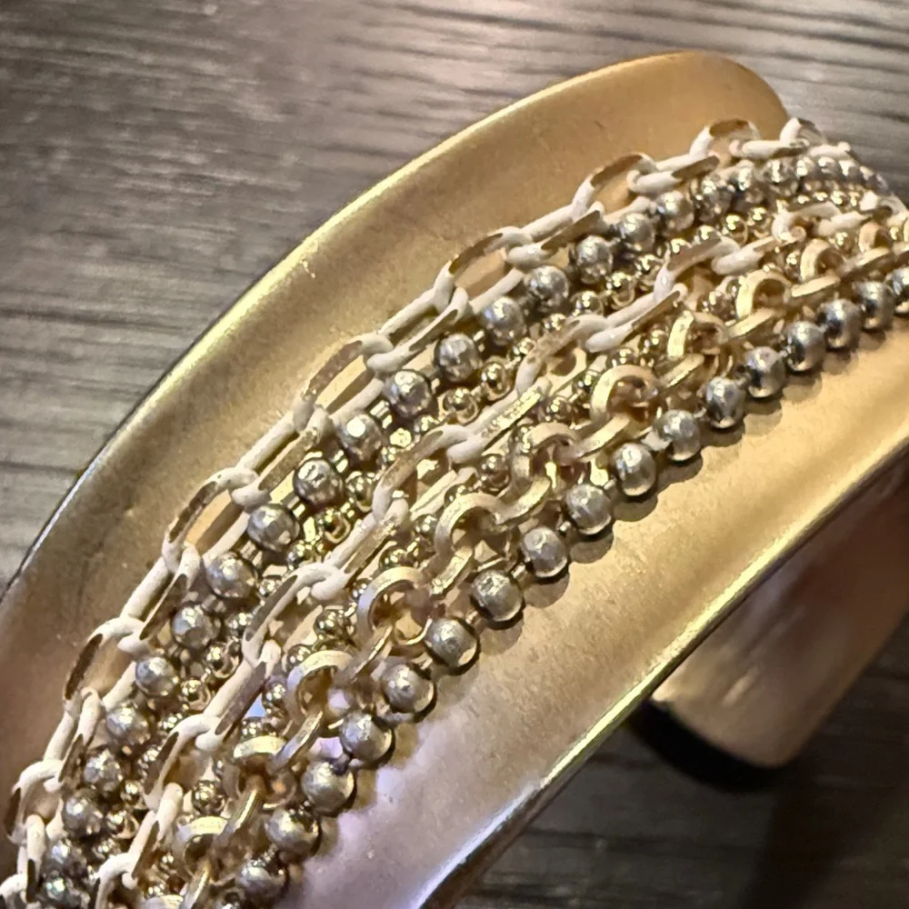 Chico's Women’s Gold and Silver Chain Cuff Bracelet with Accent Details